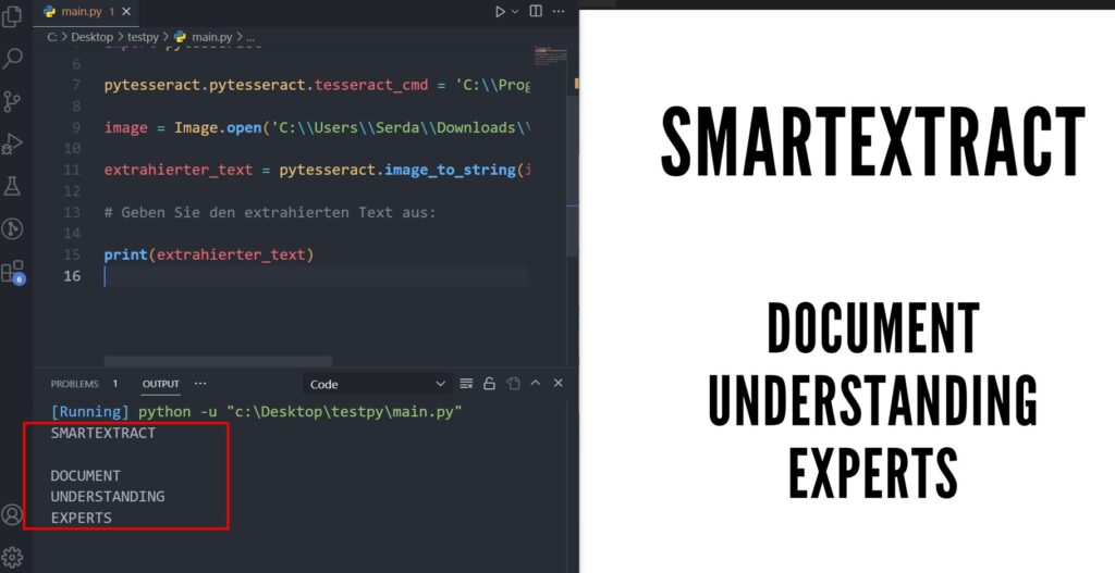 Texterkennung in einem Bild mit pytesseract.